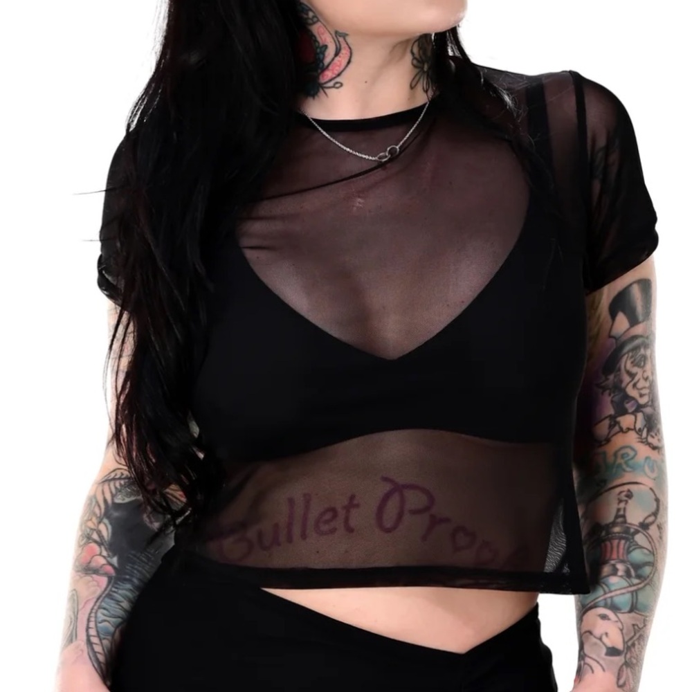 Foxblood Women's Black Mesh Sheer Top Tee Shirt